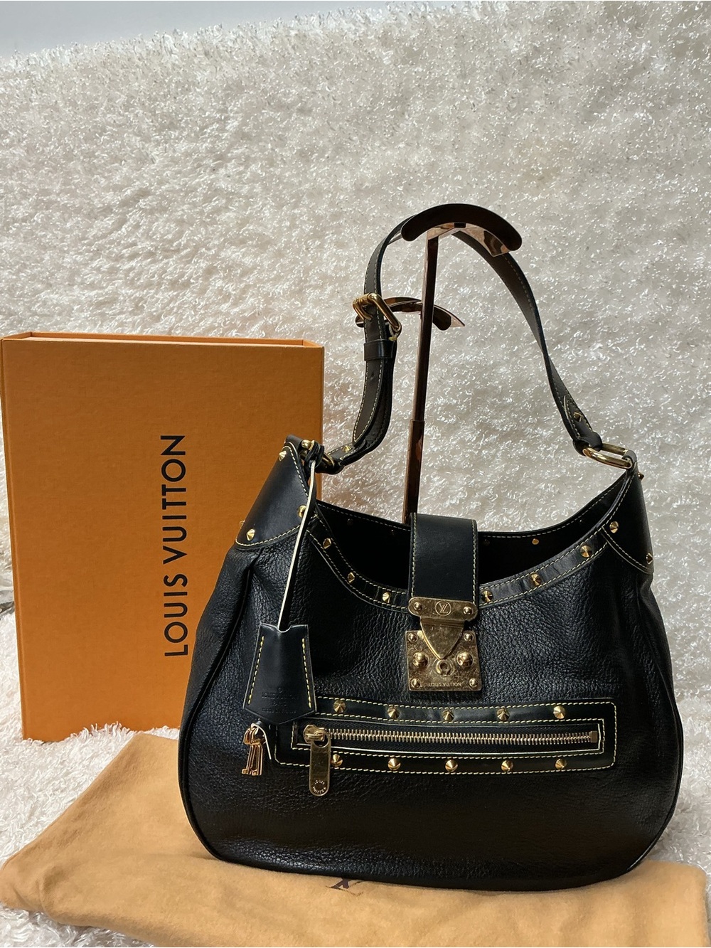 Louis Vuitton Black Leather Studded Suhali Shoulder Bag